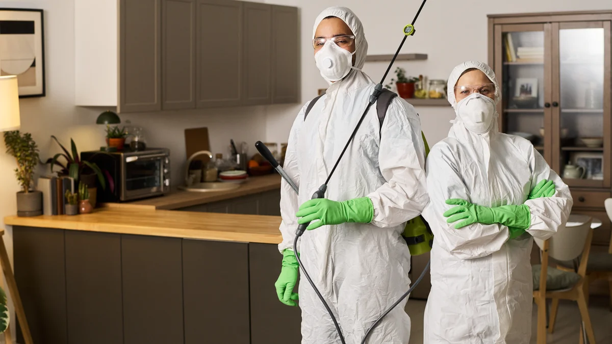 Professioneller Schädlingsbekämpfer bei der Arbeit