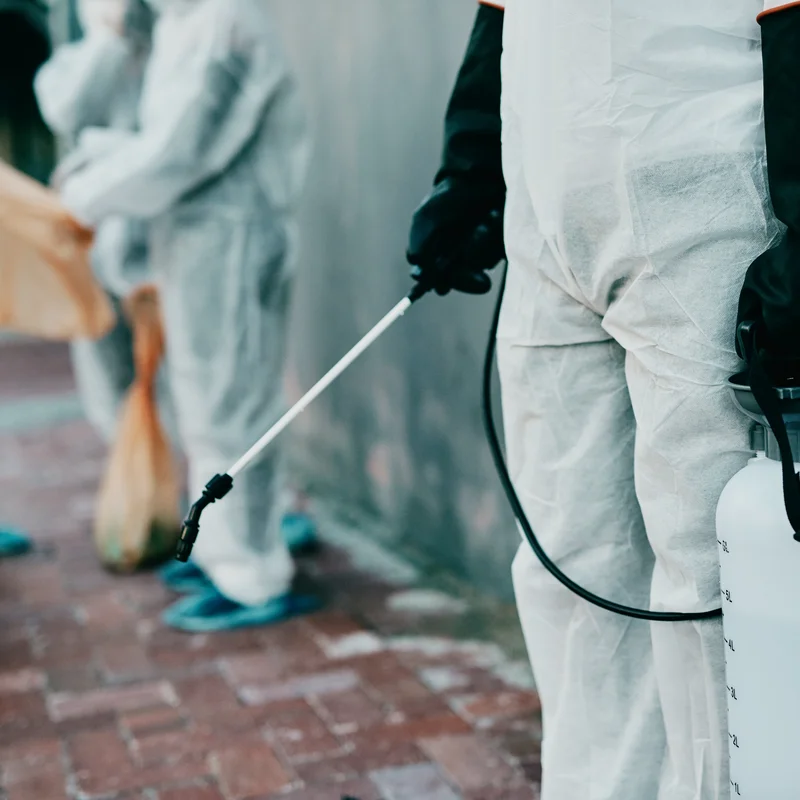 Professioneller Schädlingsbekämpfer bei der Arbeit